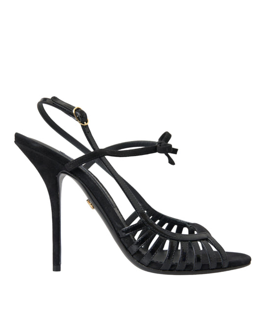 Dolce & Gabbana Schwarze Sandalen Stilettos Wildleder Riemen Schuhe