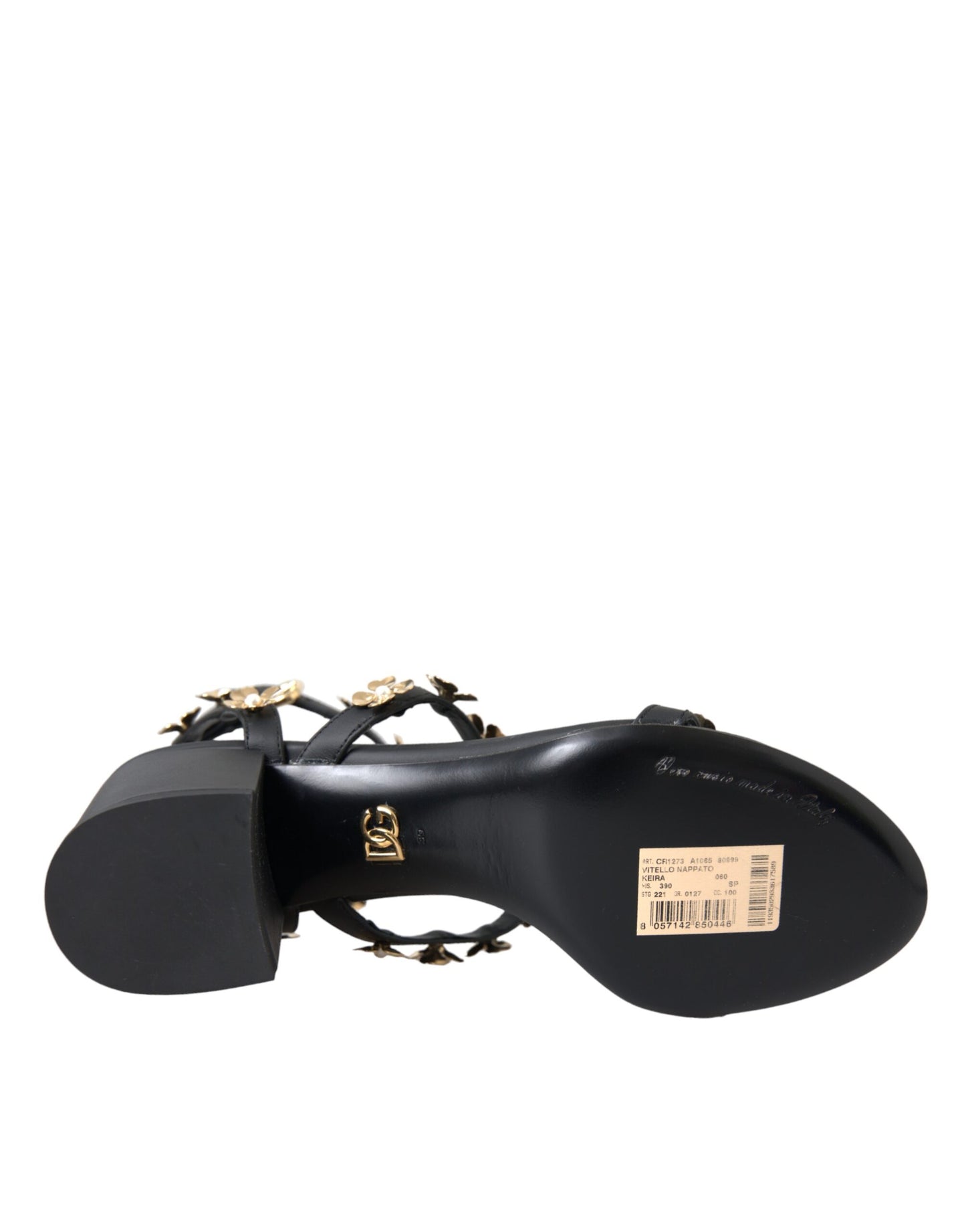 Dolce & Gabbana Schwarze Leder verschönert Ferse Sandale Schuhe