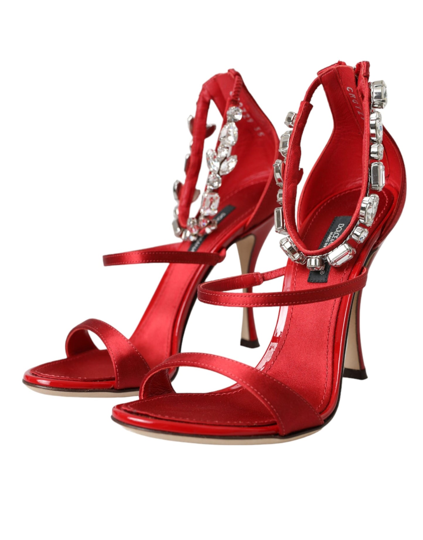 Dolce & Gabbana Rot Keira Satin Kristalle Sandalen Heels Schuhe