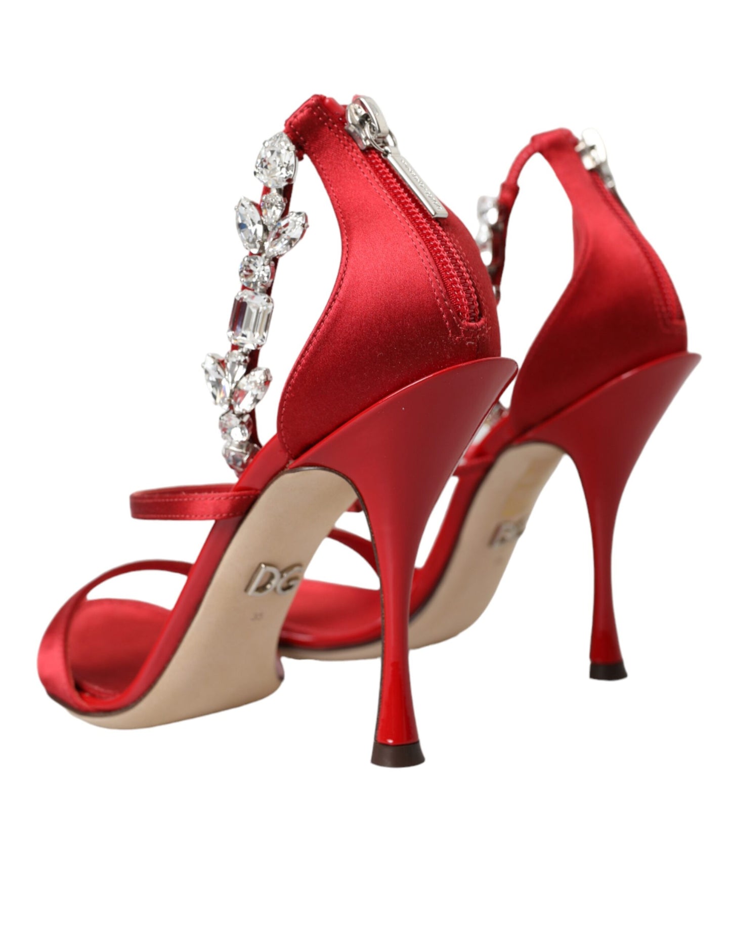 Dolce & Gabbana Rot Keira Satin Kristalle Sandalen Heels Schuhe