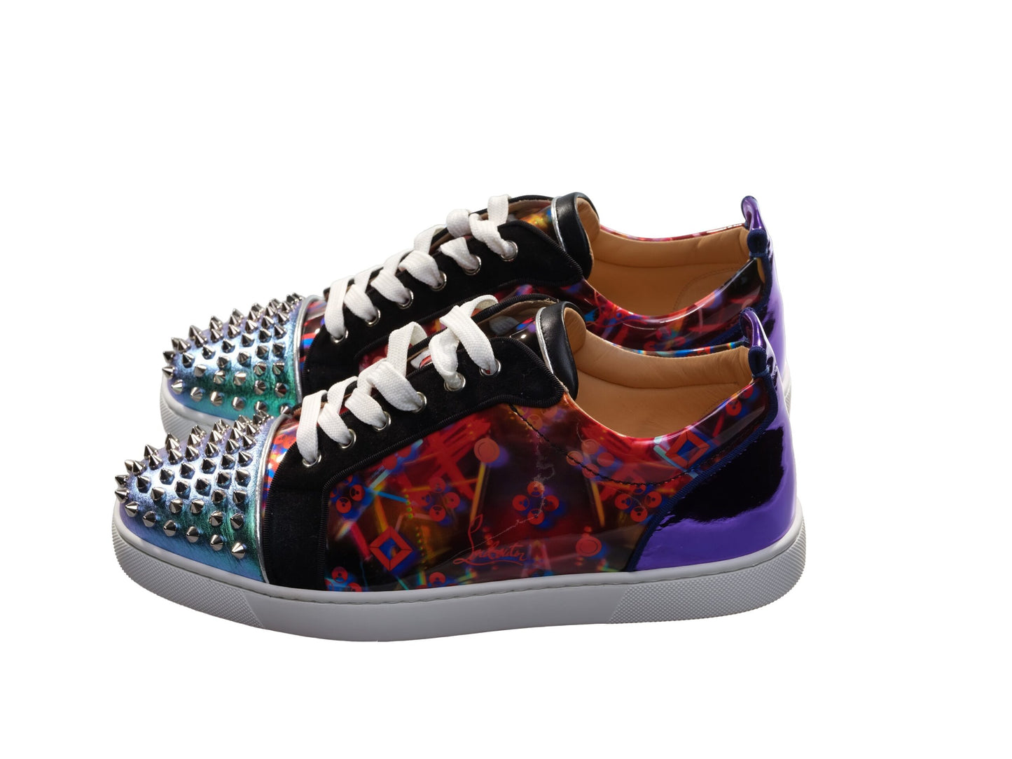 Christian Louboutin Louis Spikes Orlato Kontrast Multicolor Laceup Turnschuhe