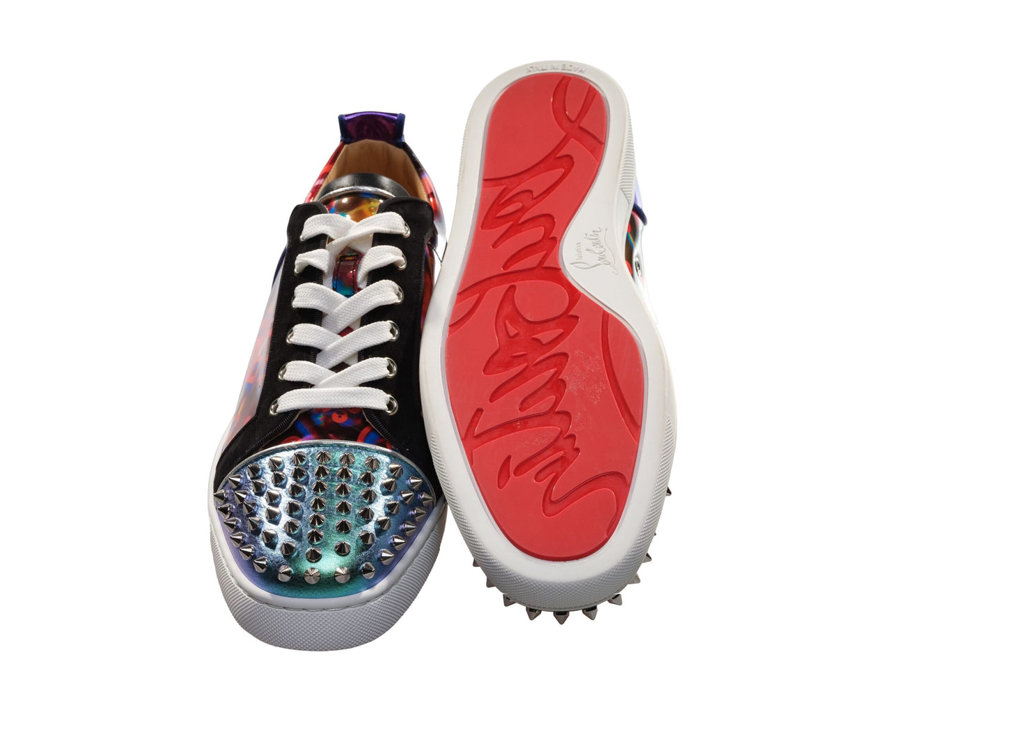 Christian Louboutin Louis Spikes Orlato Kontrast Multicolor Laceup Turnschuhe