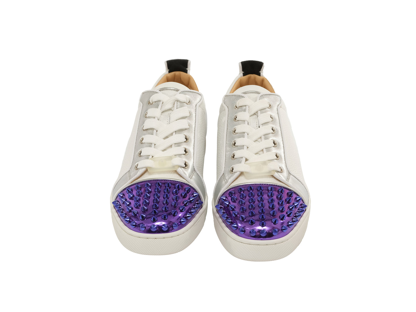 Christian Louboutin Louis Junior Spikes Flache Turnschuhe aus kontrastierendem Leder