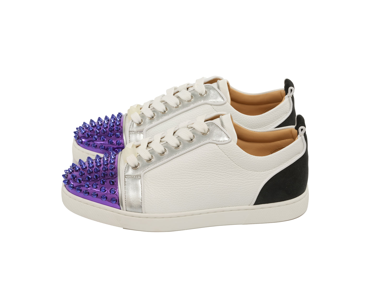 Christian Louboutin Louis Junior Spikes Flache Turnschuhe aus kontrastierendem Leder