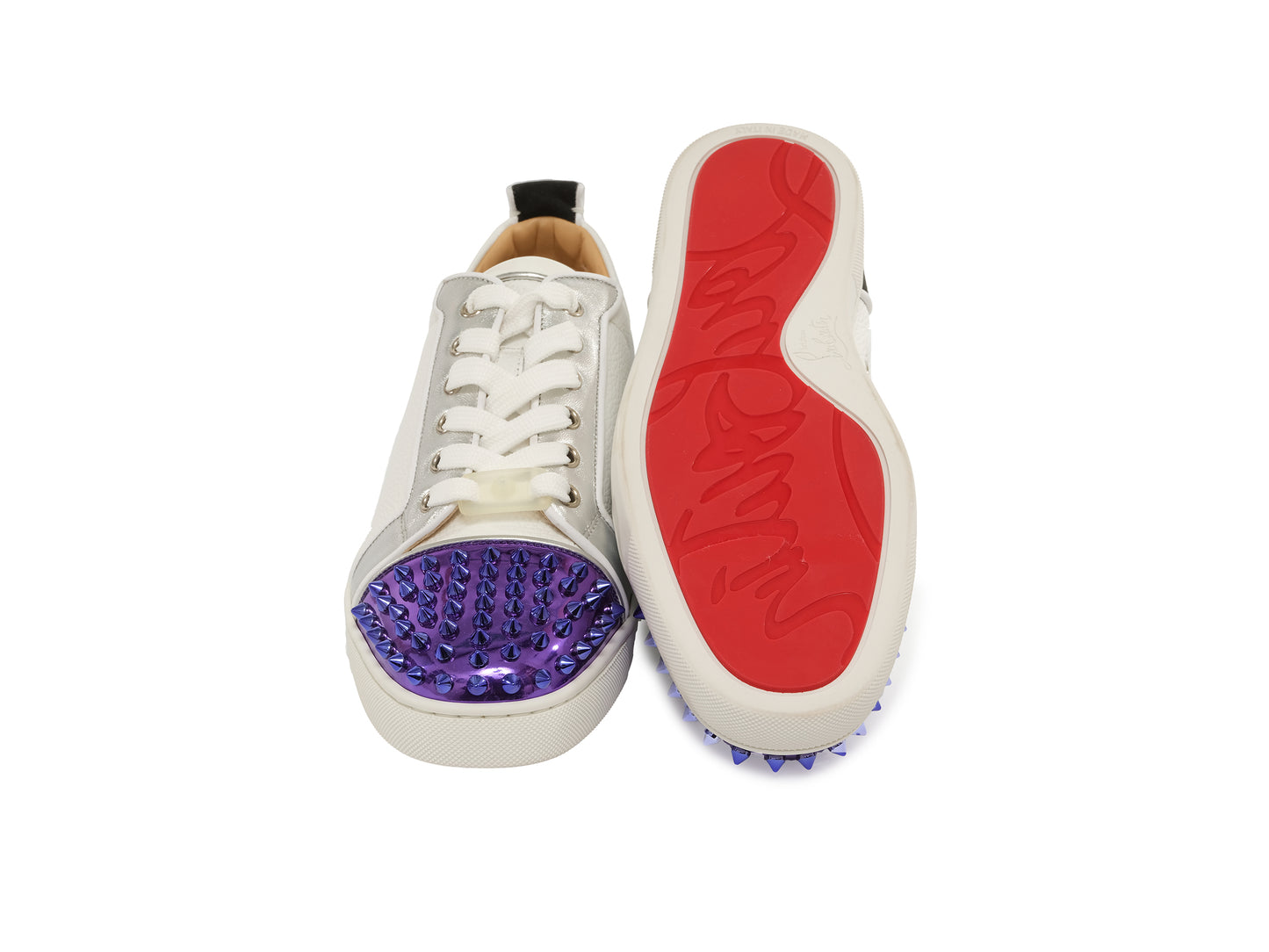 Christian Louboutin Louis Junior Spikes Flache Turnschuhe aus kontrastierendem Leder