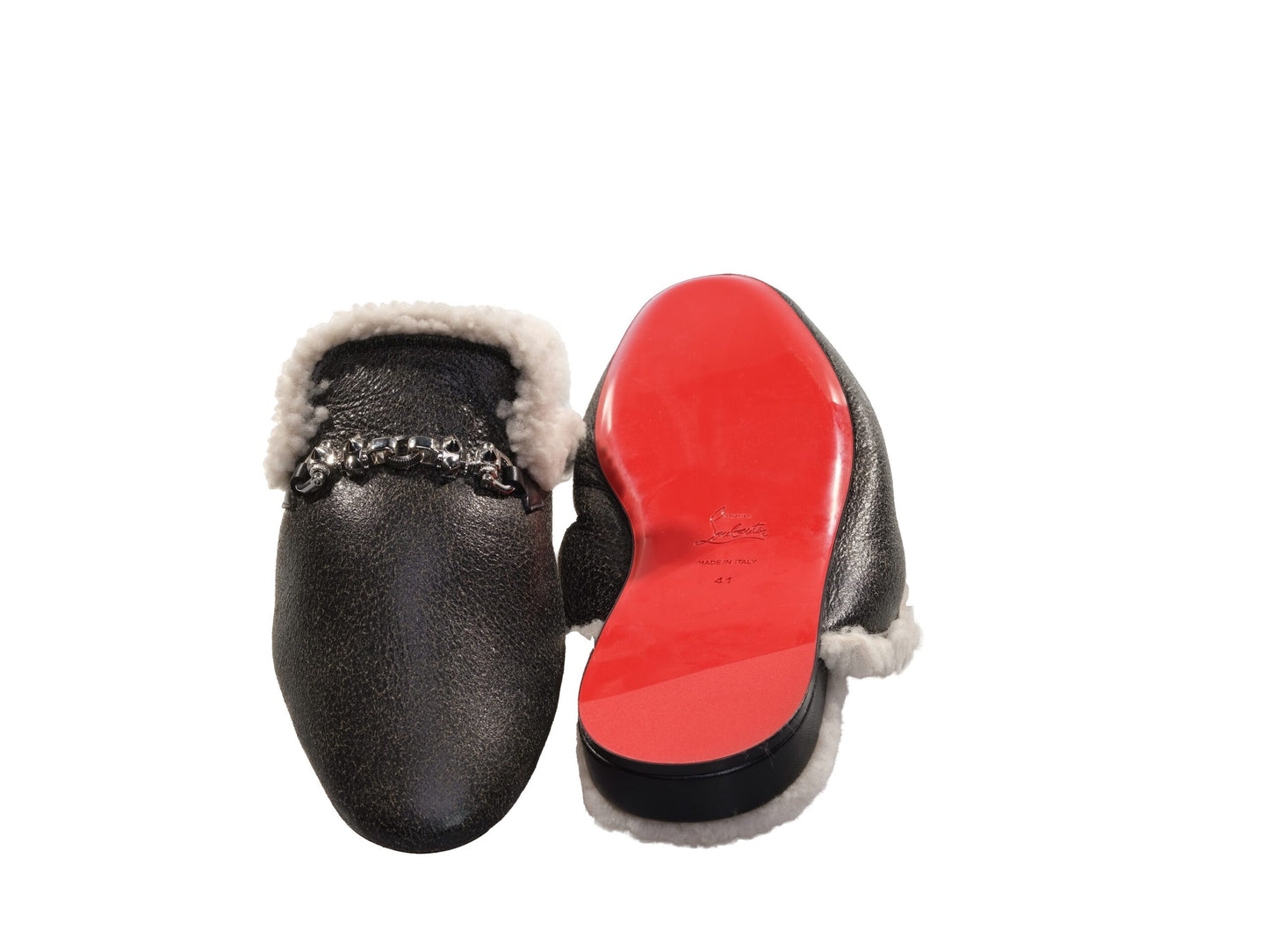 Christian Louboutin Woolito Swing Flache Loafer aus Nappa und Shearling