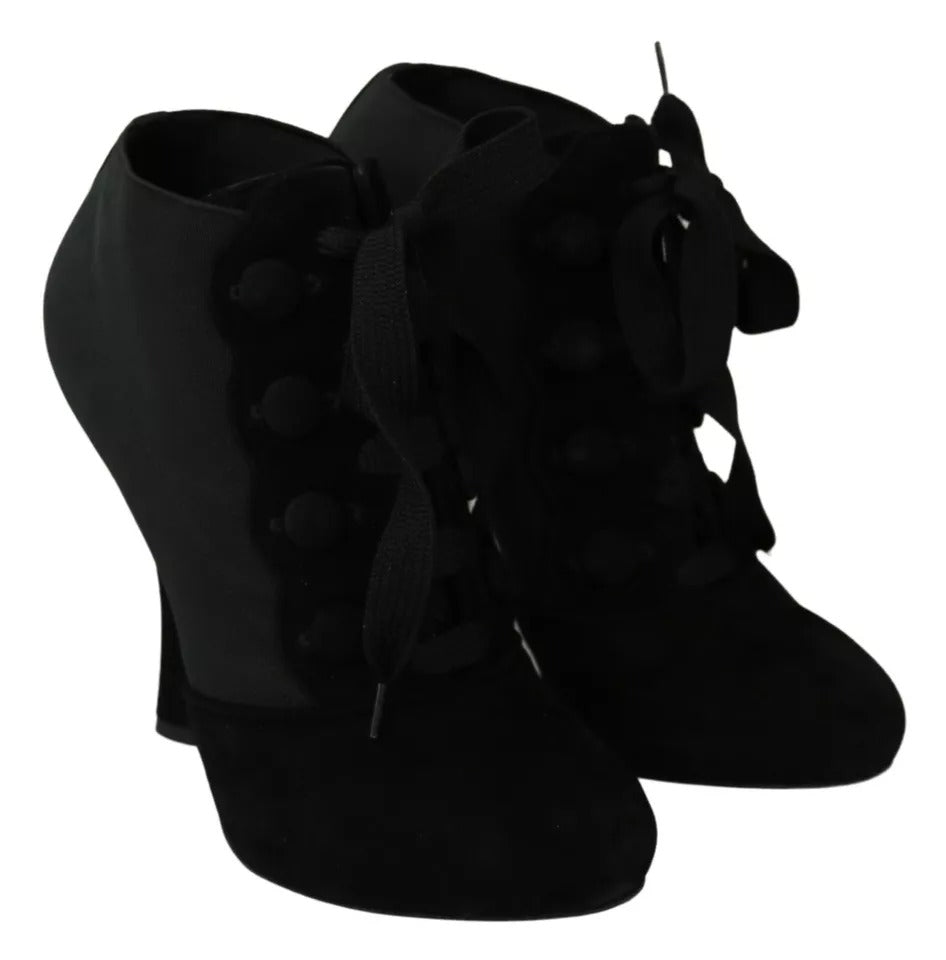 Dolce & Gabbana Schwarze Wildleder Stretch Stiefeletten Booties Schuhe