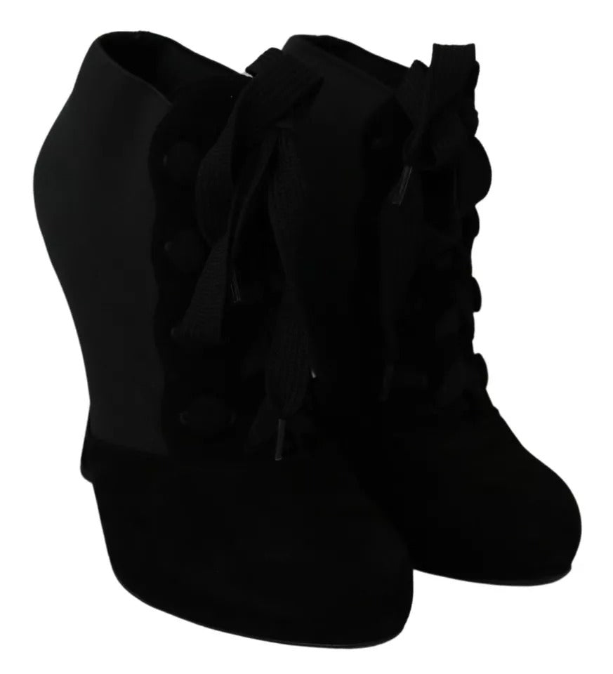 Dolce & Gabbana Schwarze Wildleder Stretch Stiefeletten Booties Schuhe