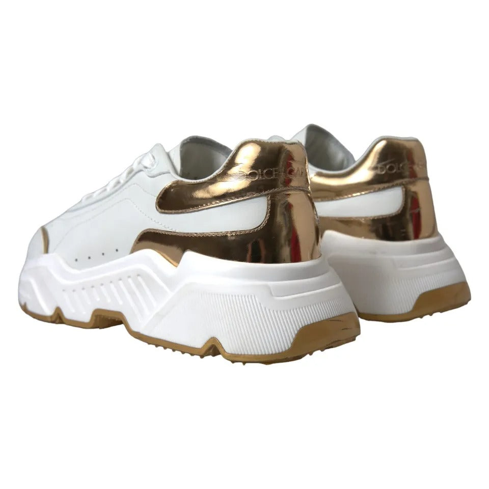 Dolce & Gabbana Weiß Gold Leder Männer Turnschuhe DAYMASTER Schuhe