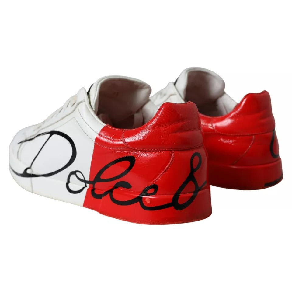 Dolce & Gabbana Weiß Rot Leder Logo Low Top Sneakers Schuhe