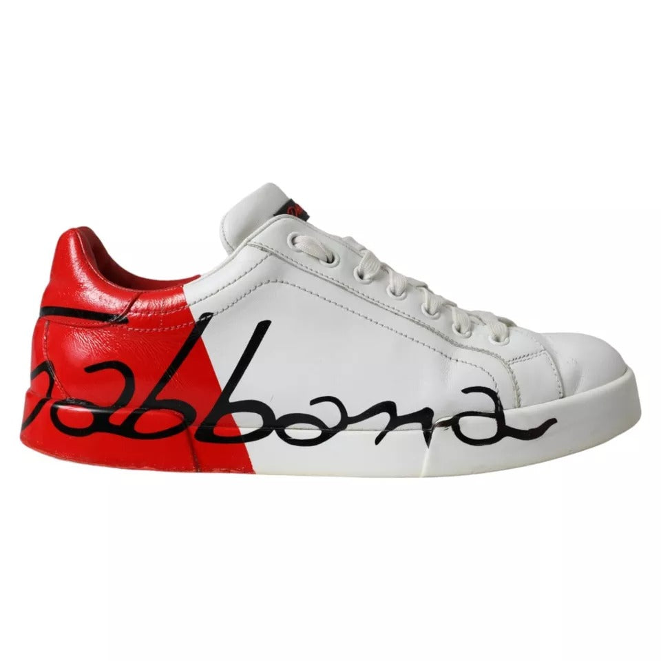 Dolce & Gabbana Weiß Rot Leder Logo Low Top Sneakers Schuhe