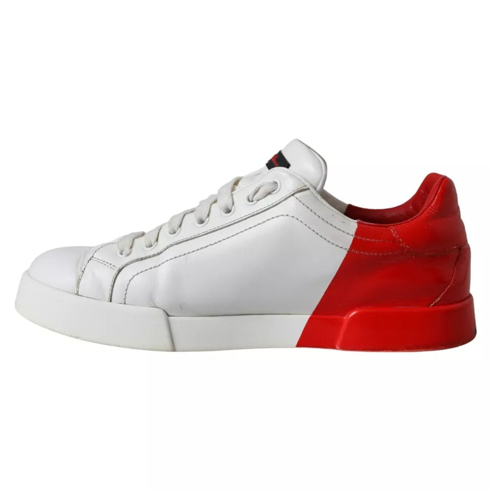 Dolce & Gabbana Weiß Rot Leder Logo Low Top Sneakers Schuhe