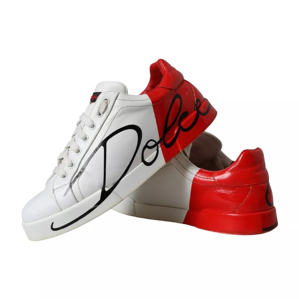 Dolce & Gabbana Weiß Rot Leder Logo Low Top Sneakers Schuhe