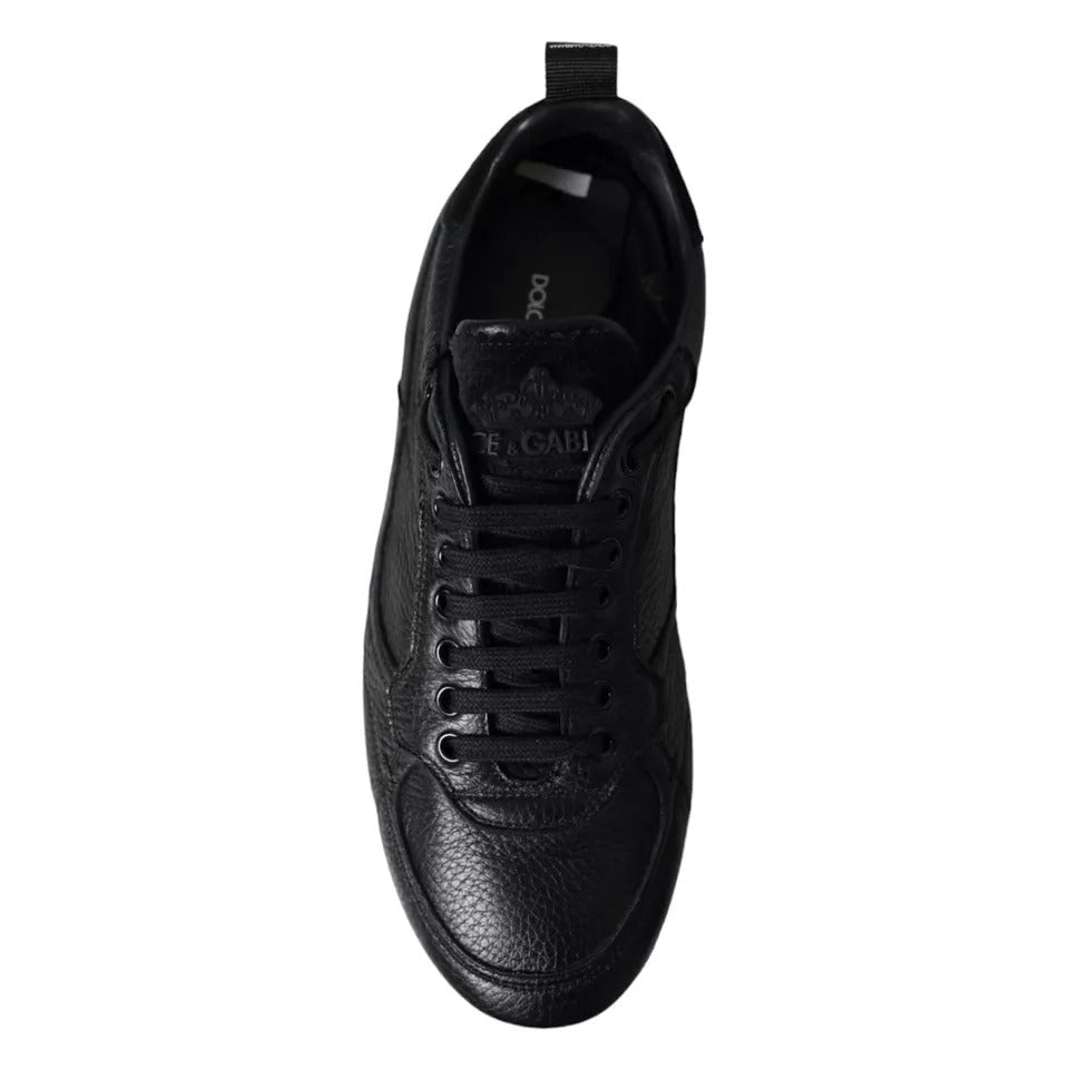 Dolce & Gabbana Schwarz Leder Crown Low Top Sneakers Männer Schuhe