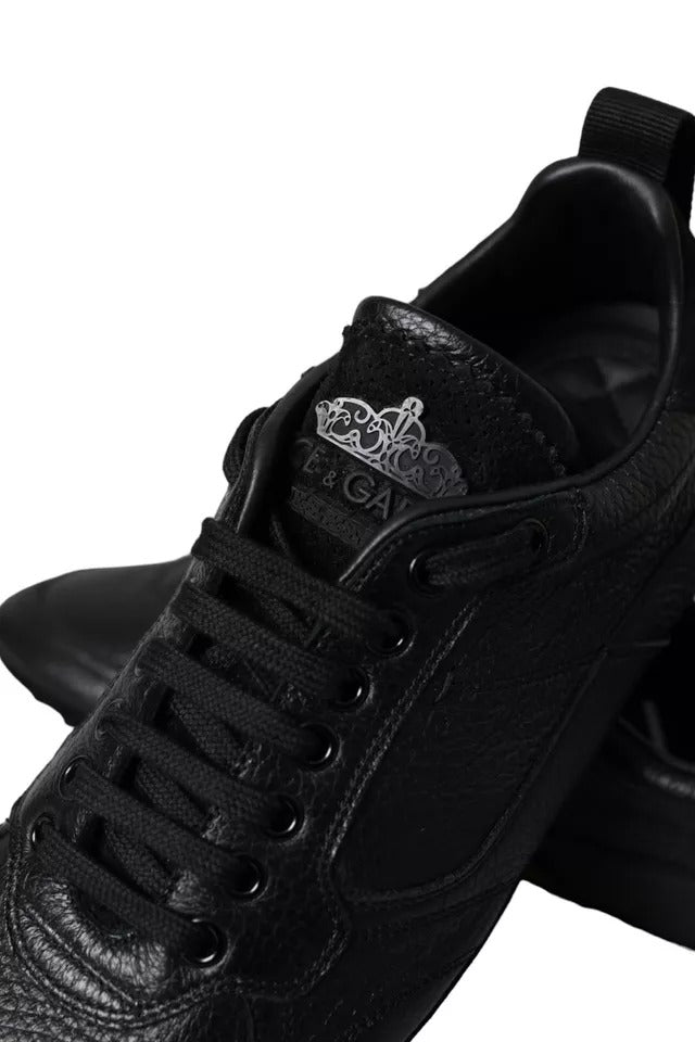 Dolce & Gabbana Schwarz Leder Crown Low Top Sneakers Männer Schuhe