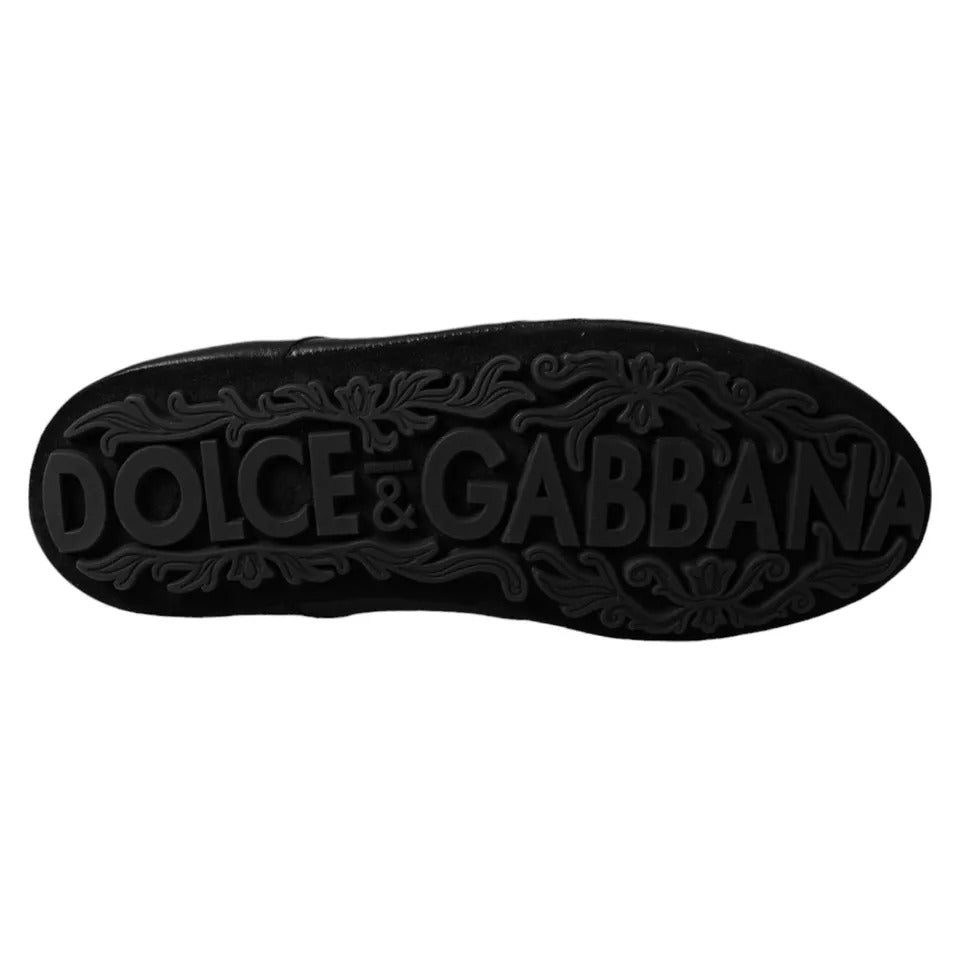 Dolce & Gabbana Schwarz Leder Crown Low Top Sneakers Männer Schuhe