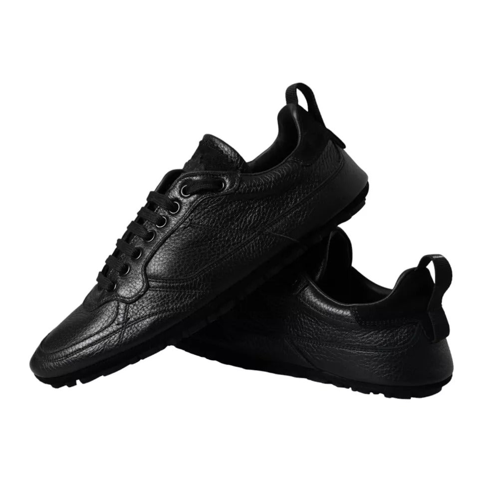 Dolce & Gabbana Schwarz Leder Crown Low Top Sneakers Männer Schuhe