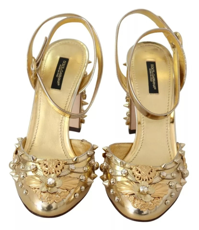 Dolce & Gabbana Gold Nieten Vally Slingback Sandalen Schuhe