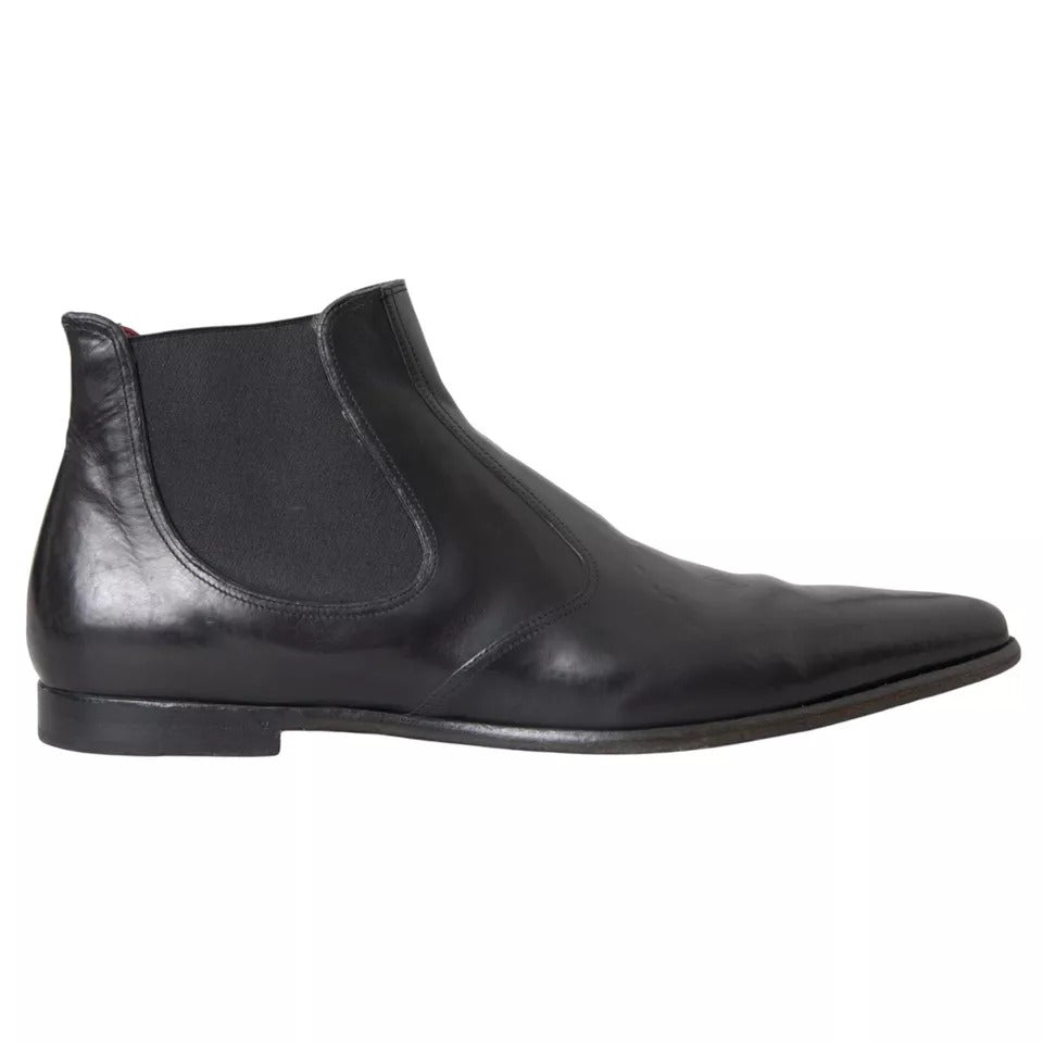 Dolce & Gabbana Schwarzes Leder Chelsea Herrenstiefel Schuhe