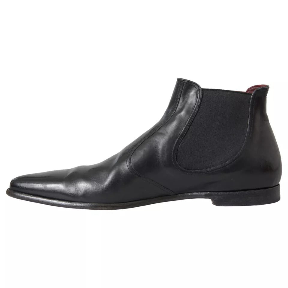 Dolce & Gabbana Schwarzes Leder Chelsea Herrenstiefel Schuhe