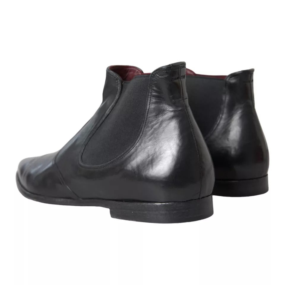 Dolce & Gabbana Schwarzes Leder Chelsea Herrenstiefel Schuhe