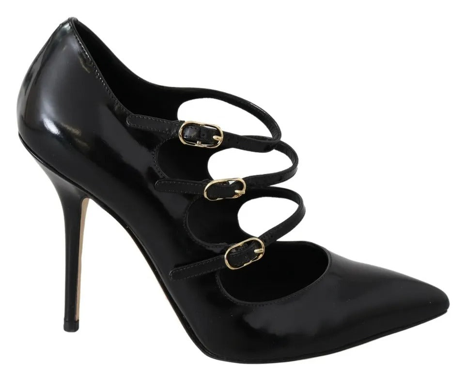 Dolce & Gabbana Schwarz Leder Knöchelriemen Heels Pumps Schuhe