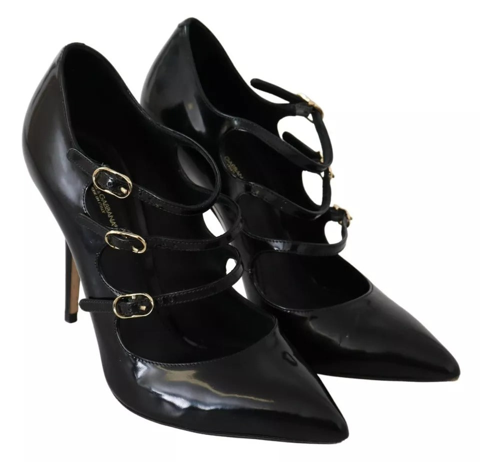 Dolce & Gabbana Schwarz Leder Knöchelriemen Heels Pumps Schuhe