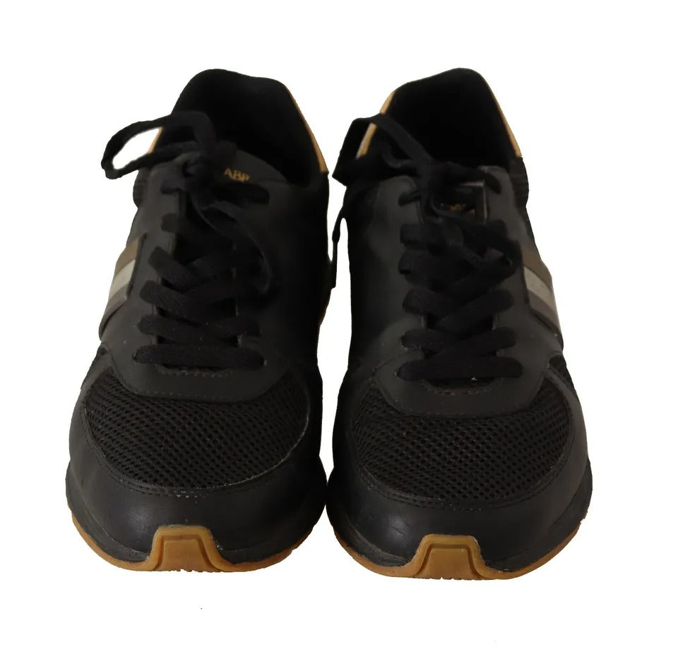 Dolce & Gabbana Schwarz Gold Leder Low Turnschuhe Sneakers Männer Schuhe