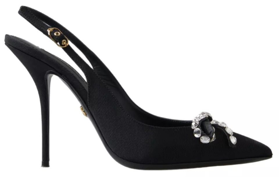 Dolce & Gabbana Schwarze kristallverzierte Schuhe mit Slingback-Absatz