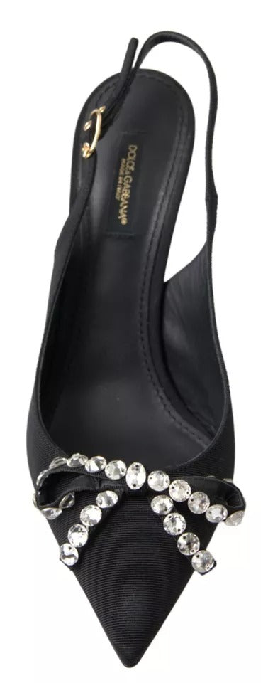 Dolce & Gabbana Schwarze kristallverzierte Schuhe mit Slingback-Absatz