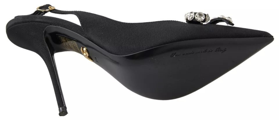 Dolce & Gabbana Schwarze kristallverzierte Schuhe mit Slingback-Absatz