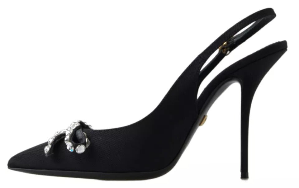 Dolce & Gabbana Schwarze kristallverzierte Schuhe mit Slingback-Absatz