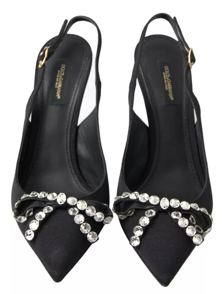 Dolce & Gabbana Schwarze kristallverzierte Schuhe mit Slingback-Absatz