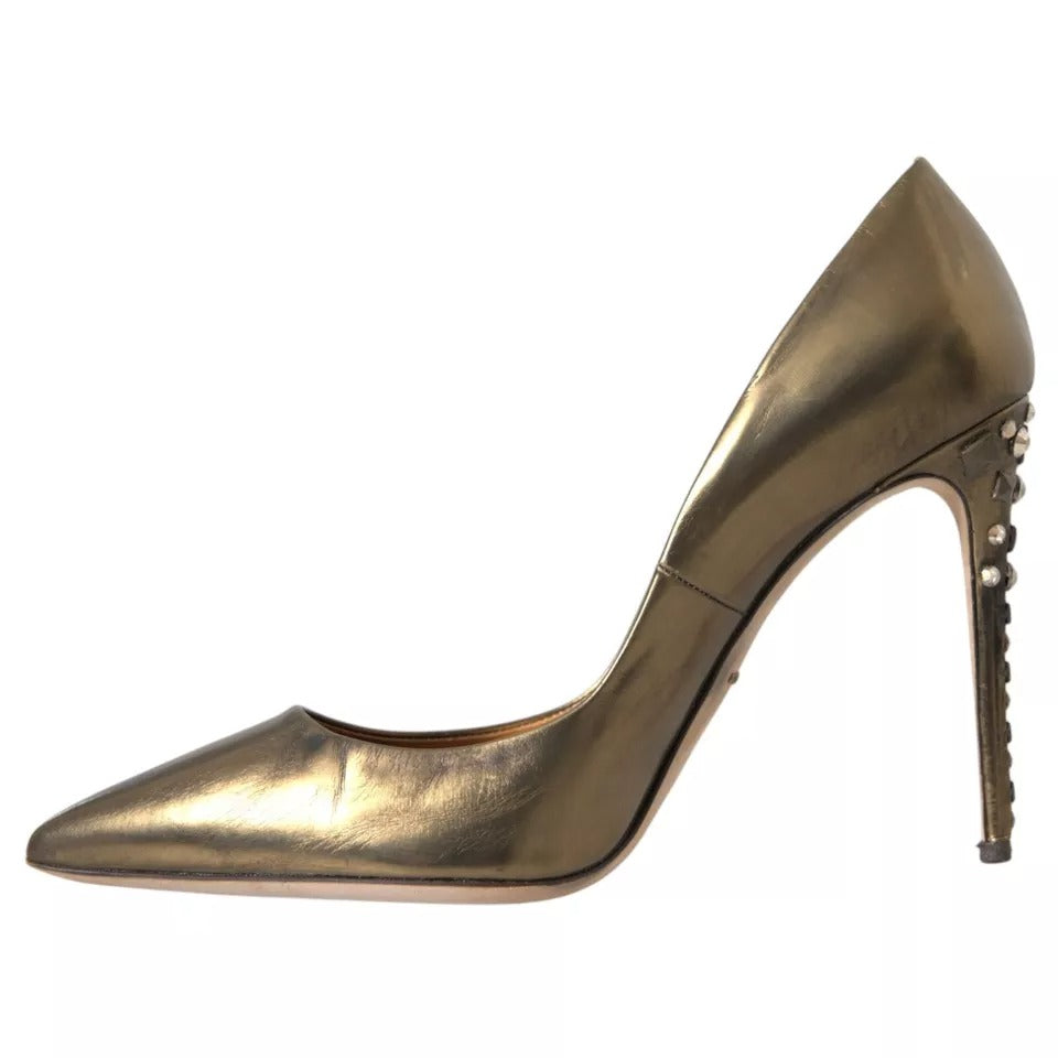 Dolce & Gabbana Bronze Leder verschönert Heels Pumps Schuhe