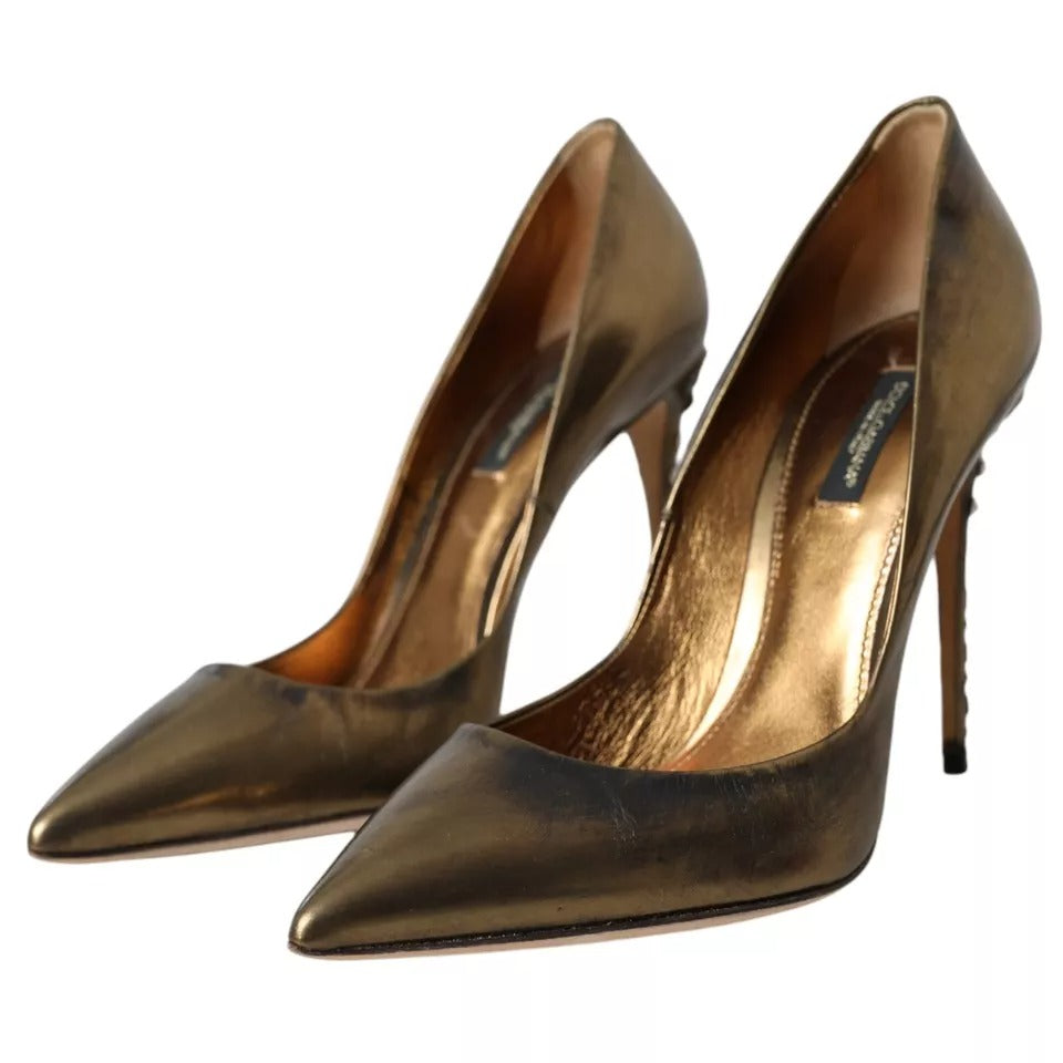 Dolce & Gabbana Bronze Leder verschönert Heels Pumps Schuhe