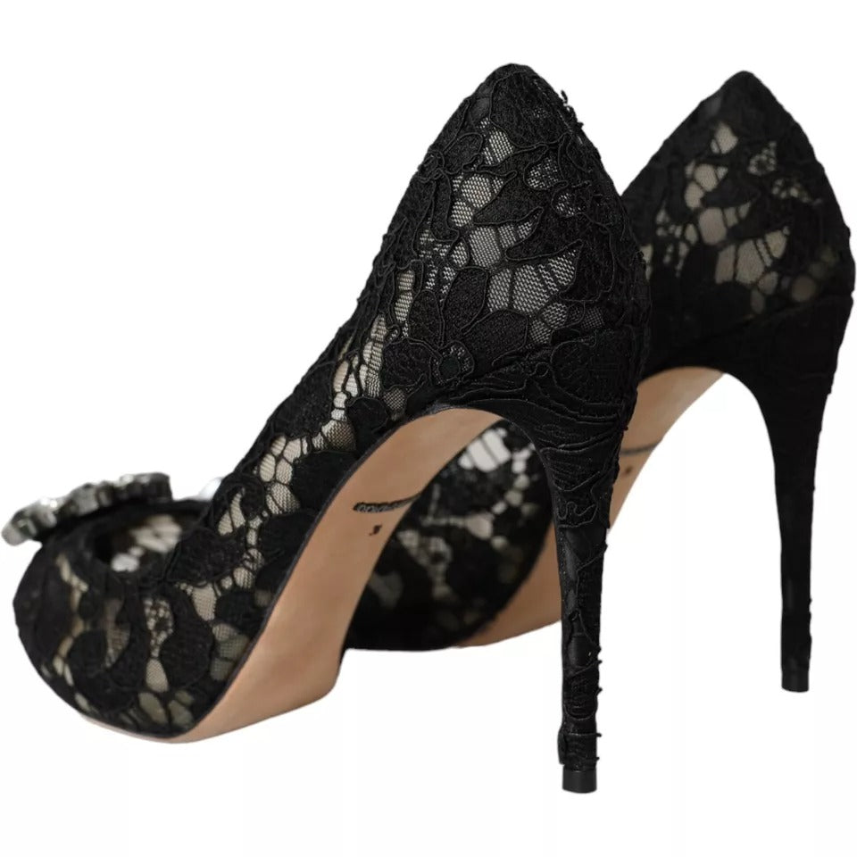 Dolce & Gabbana Schwarz Taormina Spitze Kristall Absatz Pumps Schuhe