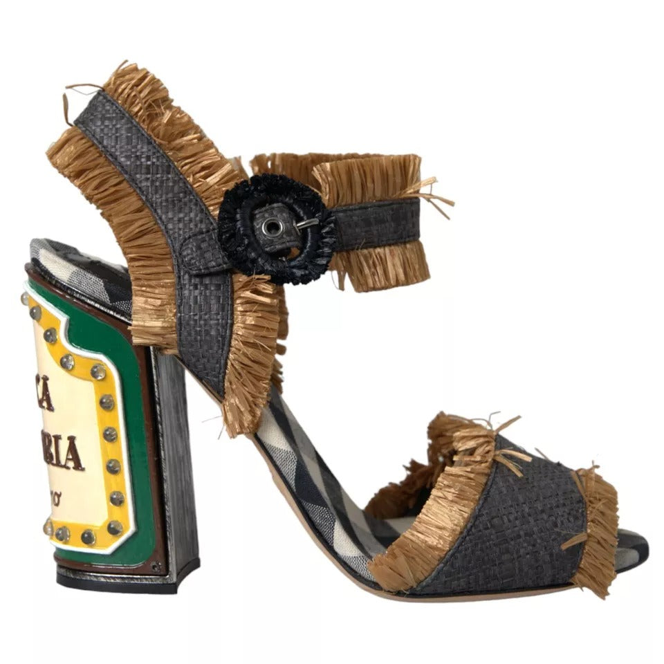 Dolce & Gabbana Multicolor Rafia Light Up Heels Sandalen Schuhe