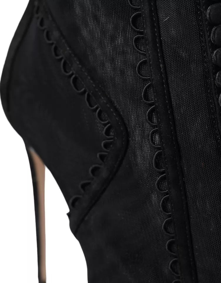 Dolce & Gabbana Schwarz Tüll Stiletto Heels Kurze Stiefel Schuhe