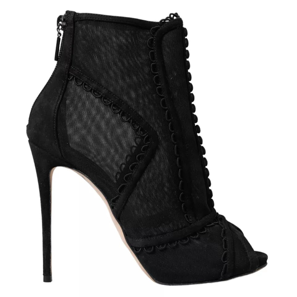 Dolce & Gabbana Schwarz Tüll Stiletto Heels Kurze Stiefel Schuhe