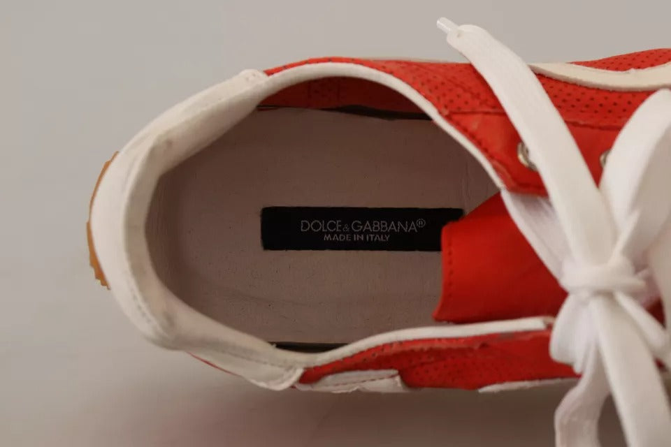 Dolce & Gabbana Rot Weiß Leder Herren Logo Casual Turnschuhe Schuhe