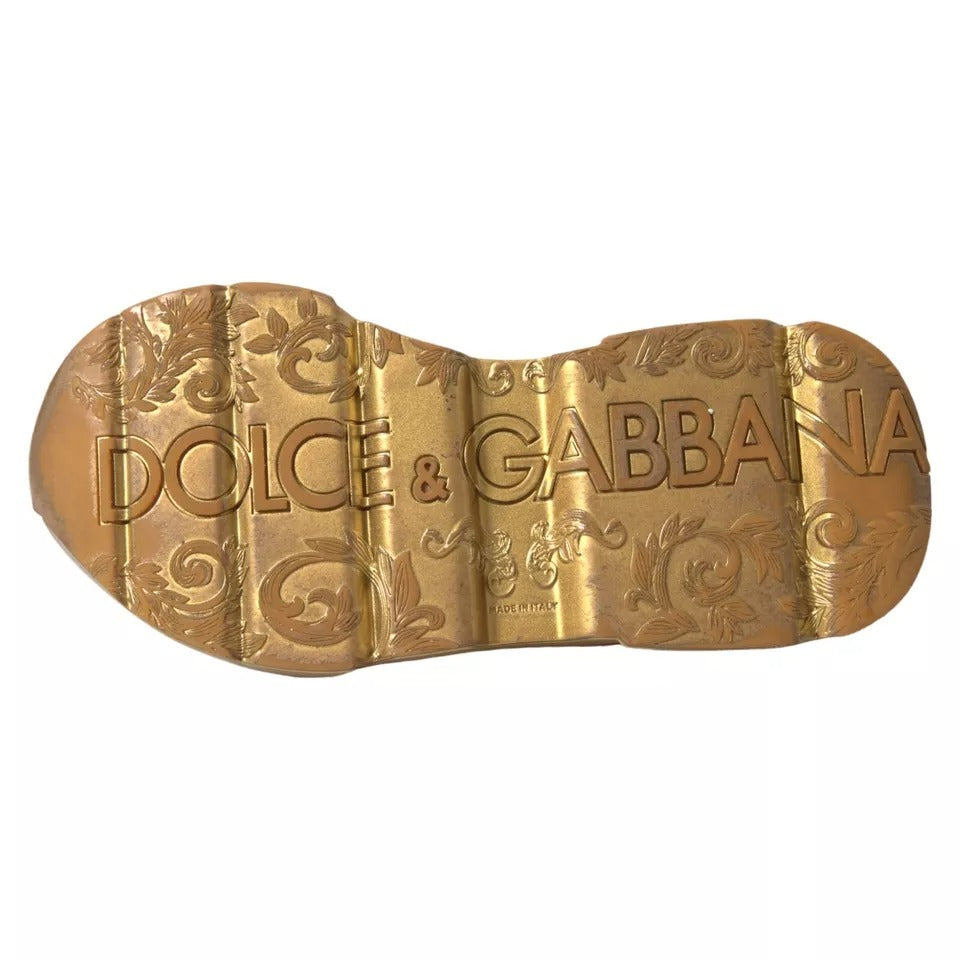 Dolce & Gabbana Weiß Gold Low Top Leder Turnschuhe Daymaster Schuhe