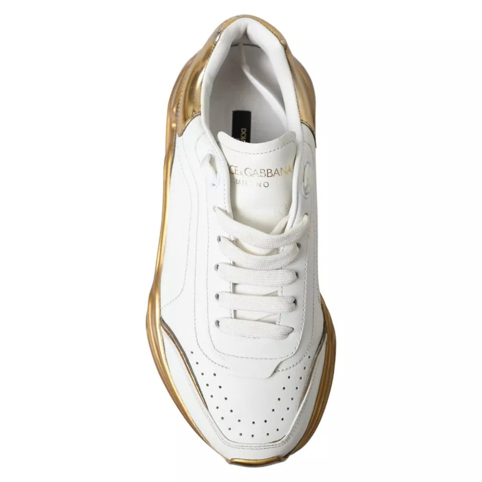 Dolce & Gabbana Weiß Gold Low Top Leder Turnschuhe Daymaster Schuhe