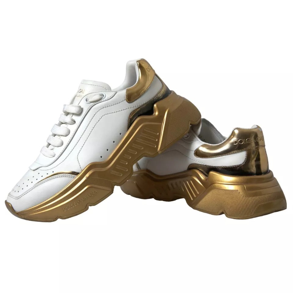 Dolce & Gabbana Weiß Gold Low Top Leder Turnschuhe Daymaster Schuhe