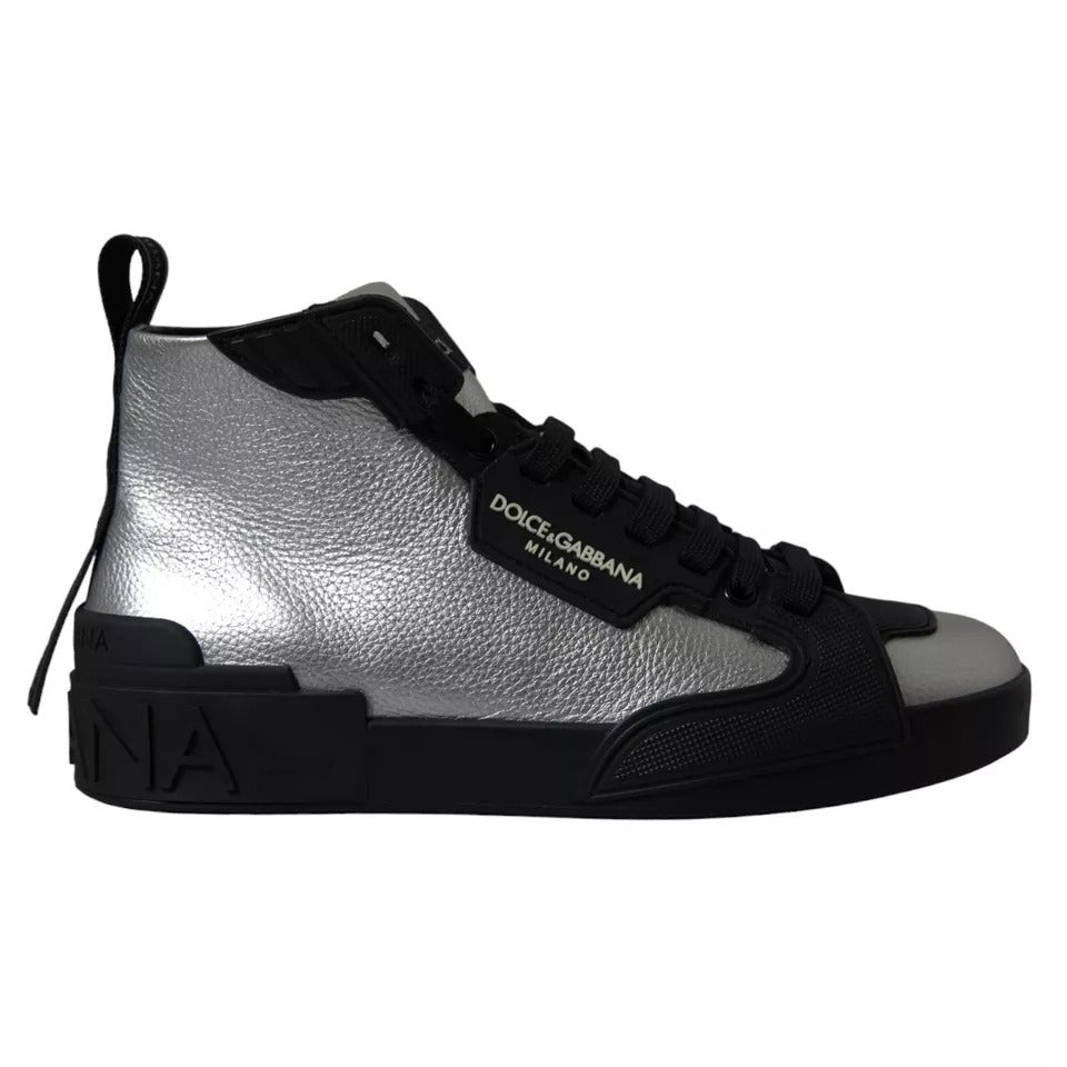 Dolce & Gabbana Schwarz Silber Logo Mid Top Männer Turnschuhe Schuhe