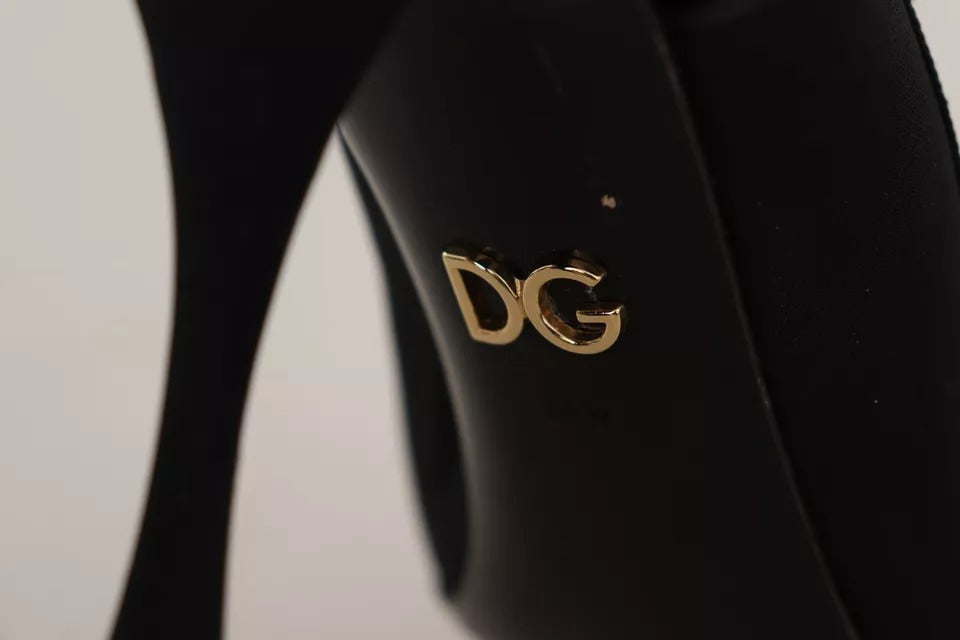 Dolce & Gabbana Schwarze verschönerte Absätze Slingback Charmeuse Schuhe