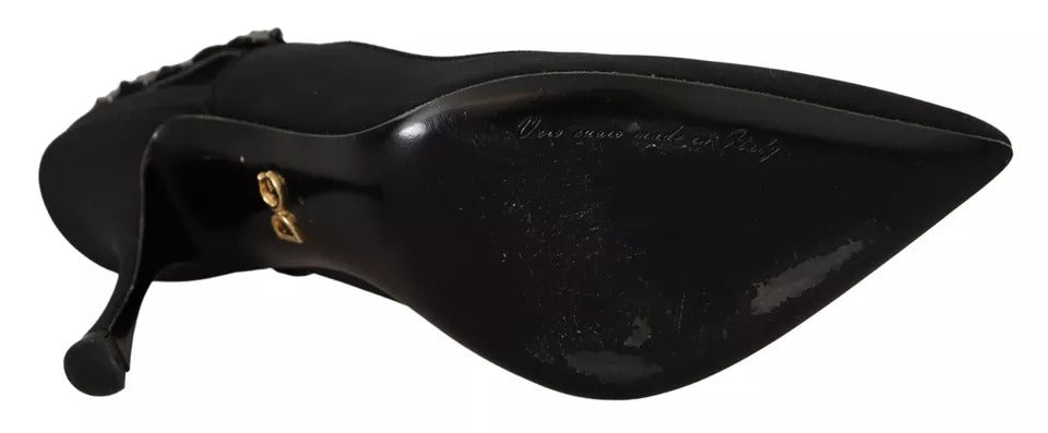 Dolce & Gabbana Schwarze verschönerte Absätze Slingback Charmeuse Schuhe