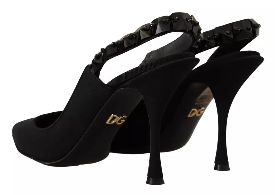 Dolce & Gabbana Schwarze verschönerte Absätze Slingback Charmeuse Schuhe