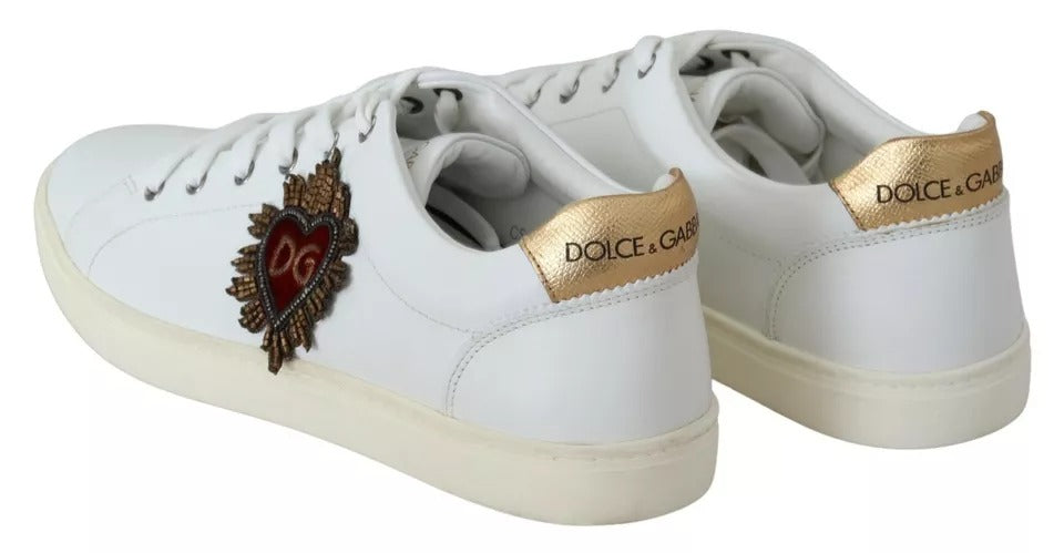 Dolce & Gabbana Weiß Leder Herz Low Top Turnschuhe Männer Schuhe