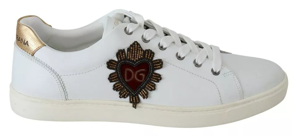 Dolce & Gabbana Weiß Leder Herz Low Top Turnschuhe Männer Schuhe