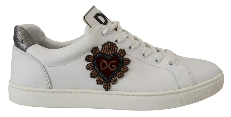 Dolce & Gabbana Weiß Leder Herz Low Top Turnschuhe Freizeitschuhe